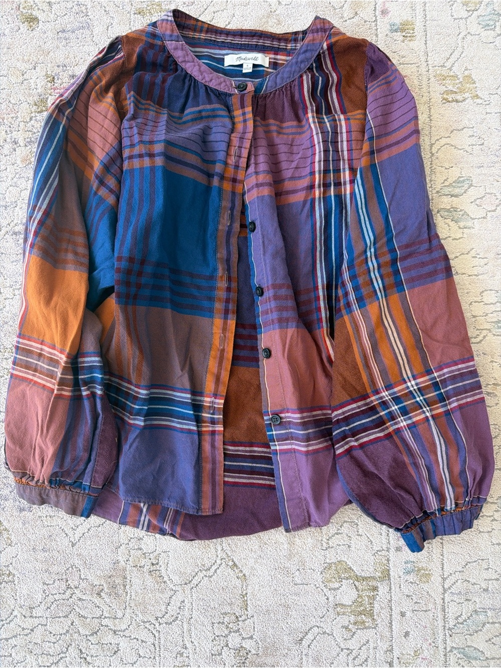 Madewell Plaid Button-Front Top in Purple, Blue & Orange